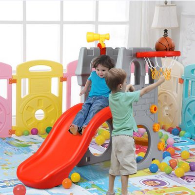 Children Climber Slide Set w/ Basketball Hoop and Telescope Toy Indoor & Outdoor Image 2