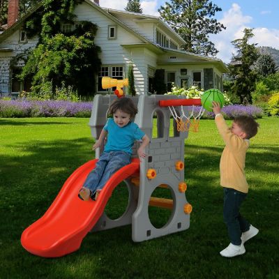 Children Climber Slide Set w/ Basketball Hoop and Telescope Toy Indoor & Outdoor Image 3