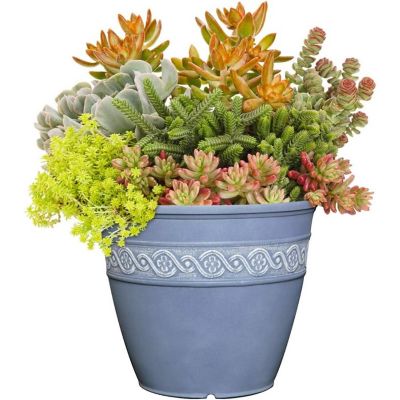 Classic Home and Garden Corinthian Resin Flower Pot Planter, Slate Blue, 8 Inches Image 1