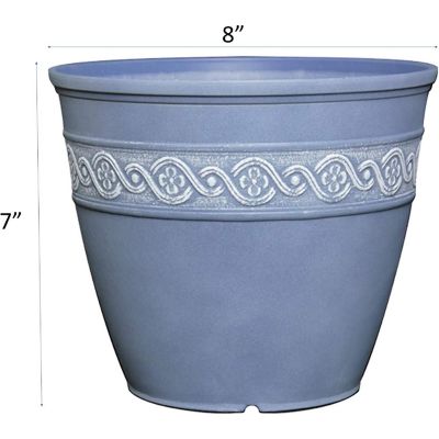 Classic Home and Garden Corinthian Resin Flower Pot Planter, Slate Blue, 8 Inches Image 3
