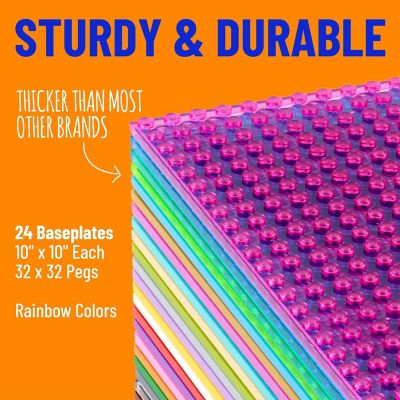 Classic Stackable Baseplates, For Building Bricks, Bases for Tables, Mats, Rainbow Colors, 24 Pack, 10x10 Inches Image 1