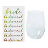Clear Stemless Wine Glasses with Bridal Party Stickers - 26 Pc. Image 1