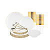 Clear with Gold Rim Round Lotus Plastic Tableware Set - (60 Settings) Image 1