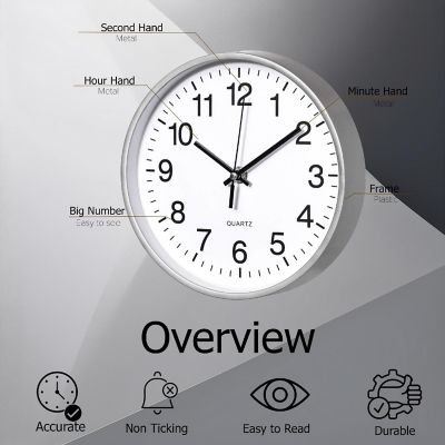 Clockswise Silver 14-In Analog Clock Image 2