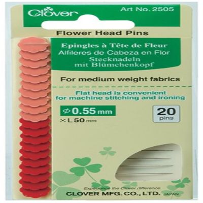 Clover Flower Head Pink Fine Pins for Medium Weight Fabrics 20 pc pack Image 1