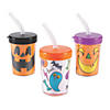 Color Your Own Halloween Jack-O&#8217;-Lantern BPA-Free Plastic Cups with Lids & Straws - 12 Ct. Image 1