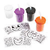 Color Your Own Halloween Jack-O&#8217;-Lantern BPA-Free Plastic Cups with Lids & Straws - 12 Ct. Image 2