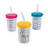 Color Your Own Religious BPA-Free Plastic Cups with Lids & Straws - 12 Ct. Image 1
