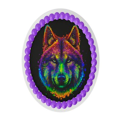 Colorful Wolf 8" Round Edible Cake Topper Image 2