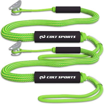 Colt Sports 2 Pack Bungee Dock Lines Mooring Rope for Boats - Green & Yellow 7 Feet - Marine Rope, Elastic Boat, Jet Ski with Secure Stainless Steel Hooks Image 1
