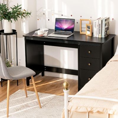 Computer Desk Study Writing Desk Home Office Workstation with 3 Drawers Black Image 1