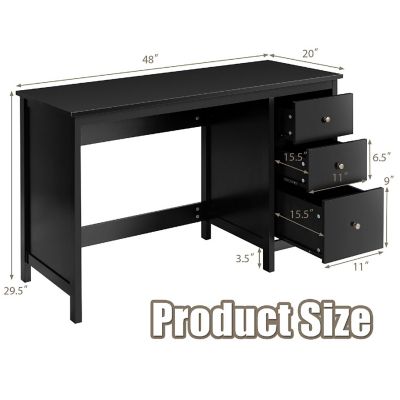 Computer Desk Study Writing Desk Home Office Workstation with 3 Drawers Black Image 3