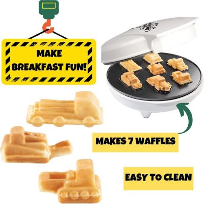 Construction Trucks Mini Waffle Maker- Make 7 Fun Different Vehicle Shaped Pancakes Featuring a Bulldozer Forklift & More- Electric Nonstick Pan Cake Car Waffle Image 2
