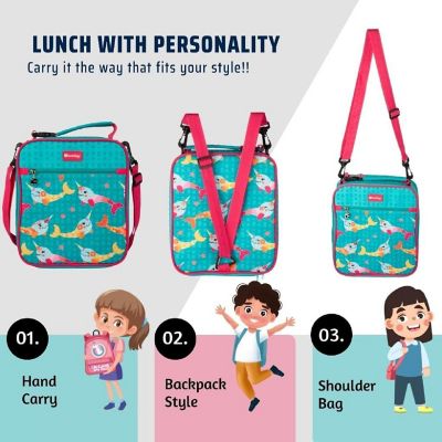 Convertible Soft Insulated Durable Lunch Bag For Kids - Zippered Outer Pocket - Adjustable Straps Convert to Backpack, Shoulder Bag or Lunch Box - Fresh food fo Image 1
