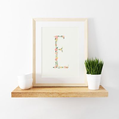 Coral Floral Roses Letter E Sign Image 1