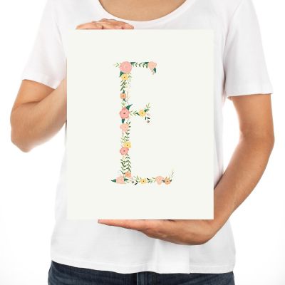 Coral Floral Roses Letter E Sign Image 2