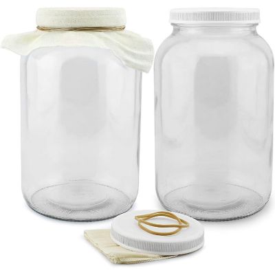 Cornucopia 1-Gallon Glass Kombucha Jars w/Cotton Cloth Covers & Plastic Lids for Storage after Brewing (2-Pack) Image 1