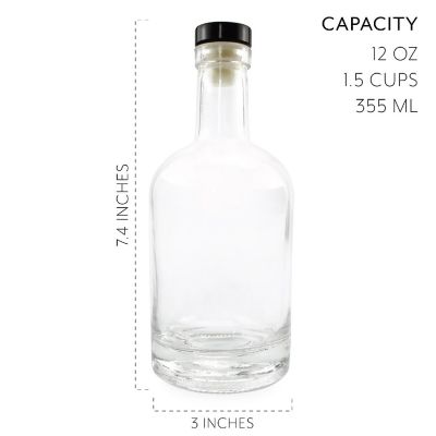 Cornucopia 12-Ounce Liquor Bottles (2-Pack); Clear Glass Bottles w/T-Top Synthetic Corks Image 3