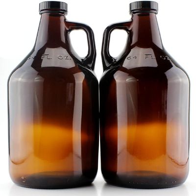 Cornucopia 64oz Amber Glass Growler Jugs /Half Gallon (2-Pack) w/Black Phenolic Lids, Great for Kombucha, Home Brew, Distilled Water, Cider & More Image 2
