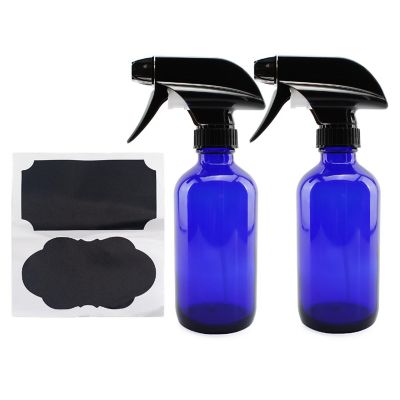 Cornucopia 8-Ounce Cobalt Blue Glass Boston Round Spray Bottles (2 Pack) 3-Setting Heavy Duty Sprayers, Empty Refillable Bottle Image 1