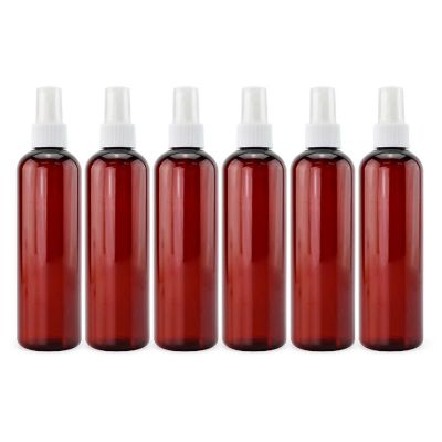 Cornucopia 8oz Amber Brown PLASTIC Spray Bottles with White Fine Mist Atomizers (6-Pack); Brown Plastic Spritzer Bottles Image 1