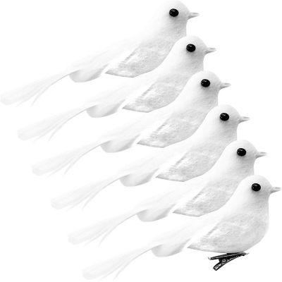 Cornucopia Artificial White Doves (6-Pack); White Feathered Mini Birds for Weddings, Christmas Ornaments, Wreaths & Decorative Arts and Crafts Image 1