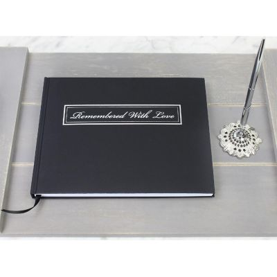Cornucopia Funeral Guest Book and Pen with Stand Set, "Remembered with Love" Image 3