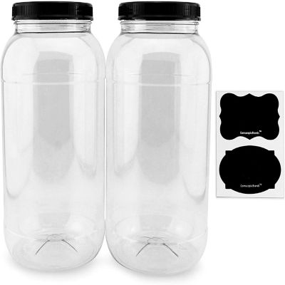 Cornucopia Gallon Plastic Jars (2-Pack); Clear Round Containers with Black Ribbed Lids, BPA-Free 4-Quart Large Size Image 1