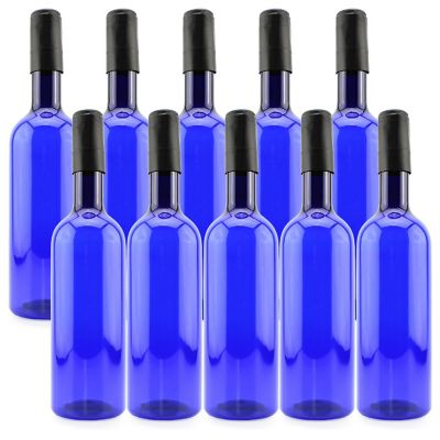 Cornucopia Plastic Wine Bottles (10-Pack, Blue); Empty Bordeaux-Style Wine Bottles with Screw Caps and Seals Image 1