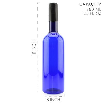 Cornucopia Plastic Wine Bottles (10-Pack, Blue); Empty Bordeaux-Style Wine Bottles with Screw Caps and Seals Image 3