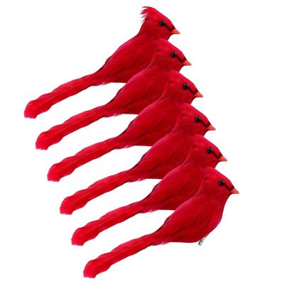 Cornucopia Red Cardinals Ornaments (6 Pack), 3-Inch Tall Artificial Birds; Great for Christmas Decorations, Winter Theme, Wreaths Etc, Clip-On Style Image 1