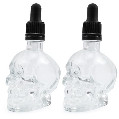 Cornucopia Skull Glass Dropper Bottles (2-Pack, 2oz, Clear); Bitter Flavor Tattoo and Beard Oil Dispenser Image 1