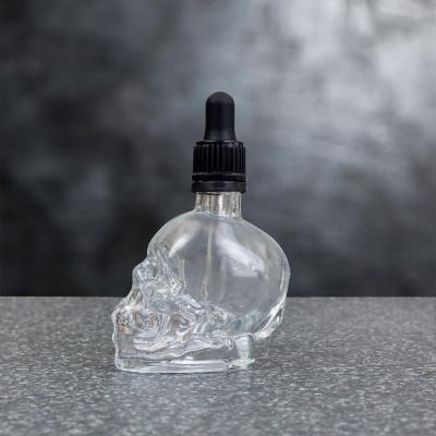 Cornucopia Skull Glass Dropper Bottles (2-Pack, 2oz, Clear); Bitter Flavor Tattoo and Beard Oil Dispenser Image 2