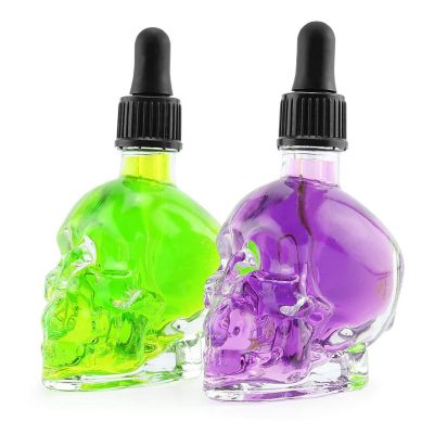 Cornucopia Skull Glass Dropper Bottles (2-Pack, 2oz, Clear); Bitter Flavor Tattoo and Beard Oil Dispenser Image 3