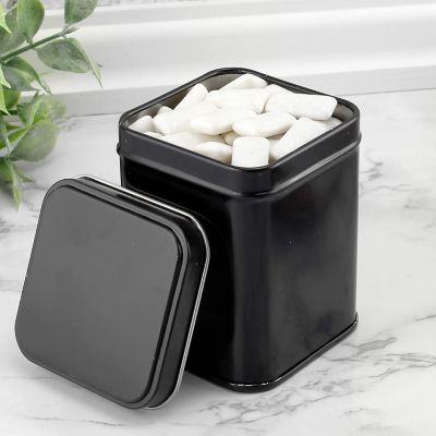 Cornucopia Square Black Metal Tins (6-Pack); for Tea, Gift Boxes, and Storage, 3-Inch Tall, 1-Cup Capacity Image 1