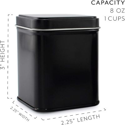 Cornucopia Square Black Metal Tins (6-Pack); for Tea, Gift Boxes, and Storage, 3-Inch Tall, 1-Cup Capacity Image 2