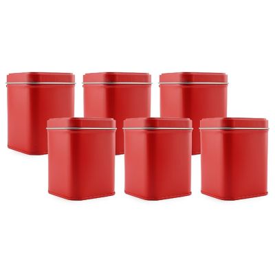 Cornucopia Square Red Metal Tins (6-Pack); for Tea, Gift Boxes, and Storage, 3-Inch Tall, 1-Cup Capacity Image 1