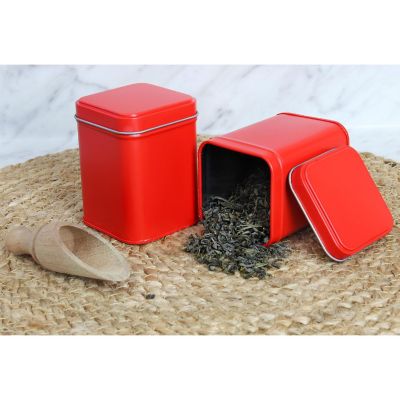 Cornucopia Square Red Metal Tins (6-Pack); for Tea, Gift Boxes, and Storage, 3-Inch Tall, 1-Cup Capacity Image 3