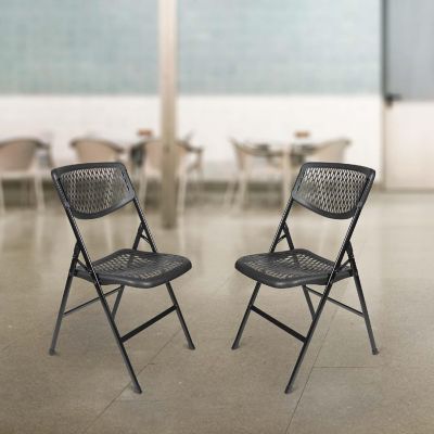 Cosco Indoor Black Plastic Mesh Standard Folding Chair- Pack of 4 Image 2