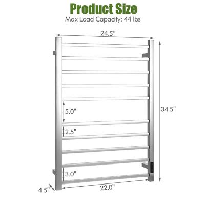 Costway 10 Bar Towel Warmer Wall Mounted Electric Heated Towel Rack w/ Built-in Timer Image 2