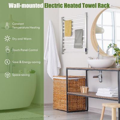 Costway 10 Bar Towel Warmer Wall Mounted Electric Heated Towel Rack w/ Built-in Timer Image 3