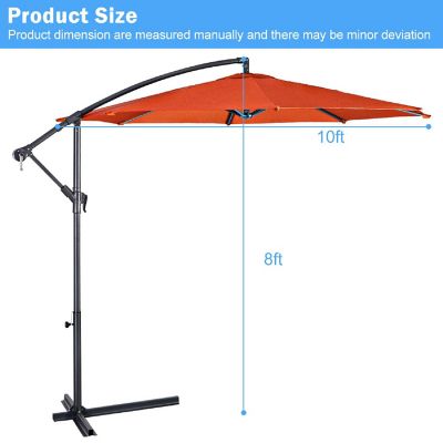 Costway 10 Ft Hanging Umbrella Patio Sun Shade Offset Outdoor Market Cross Base Orange Image 1