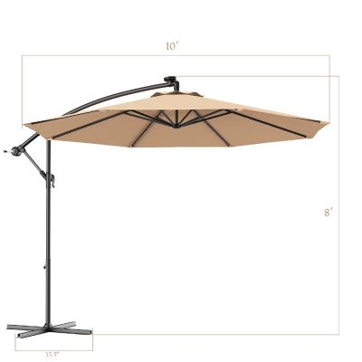 Costway 10' Hanging Solar LED Umbrella Patio Sun Shade Offset Market W/Base Beige Image 1