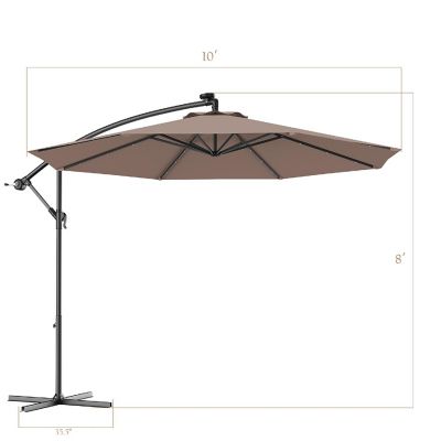 Costway 10' Hanging Solar LED Umbrella Patio Sun Shade Offset Market W/Base Tan Image 1