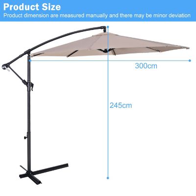 Costway 10' Hanging Umbrella Patio Sun Shade Offset Outdoor Market W/t Cross Base Beige Image 1
