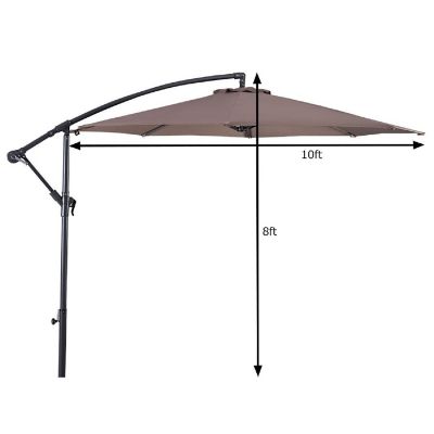 Costway 10' Hanging Umbrella Patio Sun Shade Offset Outdoor Market W/t Cross Base Tan Image 3