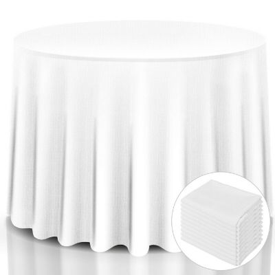 Costway 10 pcs 120'' Round Tablecloth Polyester For Home Wedding Restaurant Party White Image 1