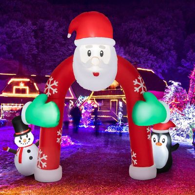 Costway 10FT Inflatable Christmas Santa Archway Decoration with Snowman Penguin LED Lights Image 1