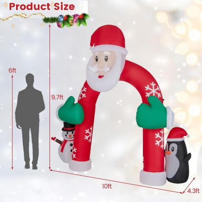 Costway 10FT Inflatable Christmas Santa Archway Decoration with Snowman Penguin LED Lights Image 2