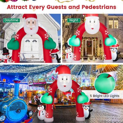 Costway 10FT Inflatable Christmas Santa Archway Decoration with Snowman Penguin LED Lights Image 3